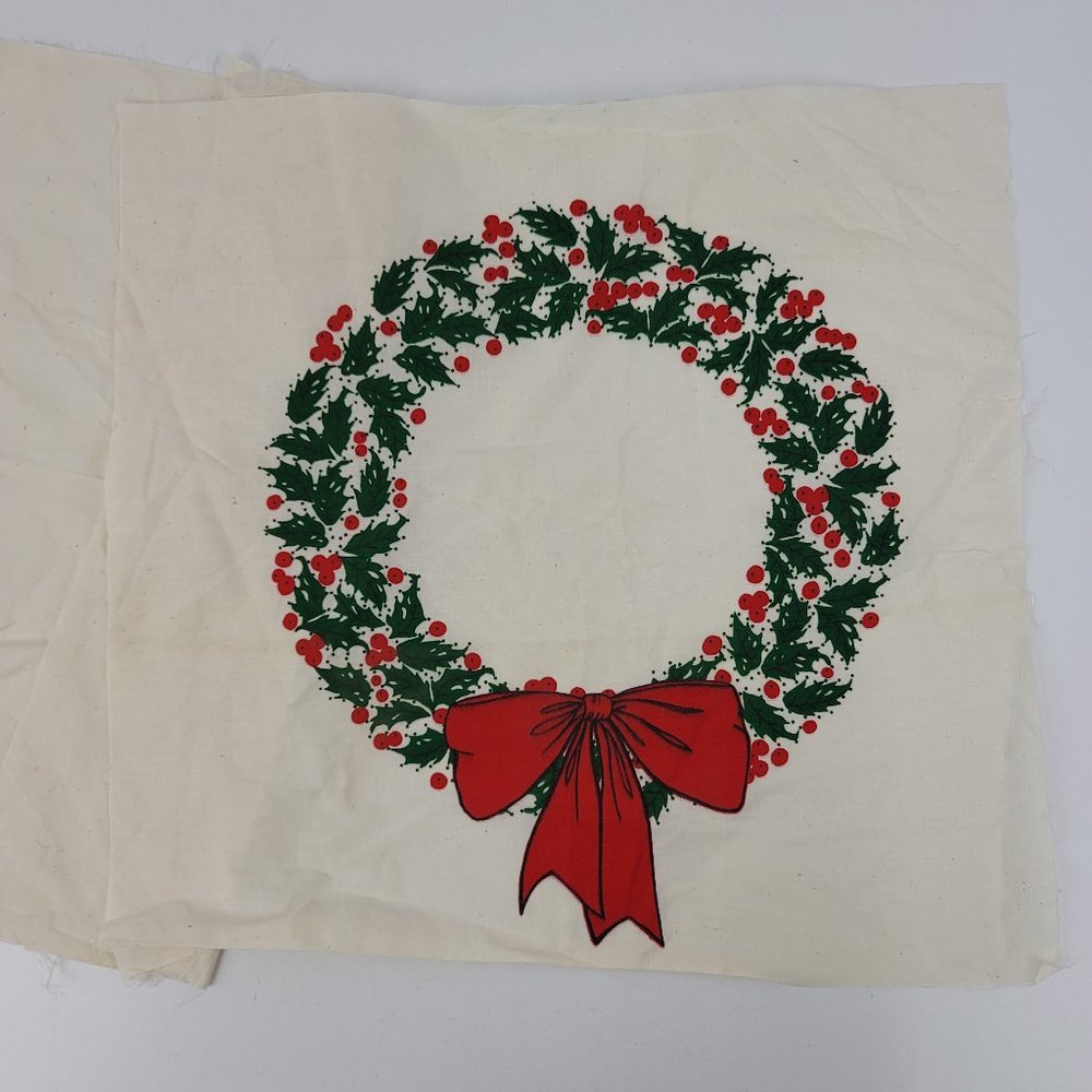 Vintage Christmas Wreath Pillow Panel Fabric 19"